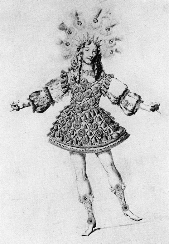 Henry de Gissey. Louis XIV as Apollo. Watercolor with gold on vellum. 1653. Royal Collection, Windsor.