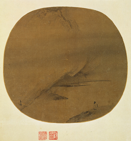 Liang Kai. Poet Strolling by a Marshy Bank. Southern Song dynasty (1127–1279). Fan mounted as an album leaf; ink on silk: 9” x 9.562”. Metropolitan Museum of Art.