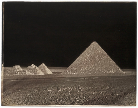John Beasley Greene (American, born in France, 1832-1856) The Pyramid of Menkaure, with Three Queens’ Pyramids, Giza, 1853-1854. Waxed paper negative with selectively applied pigment. Hans P. Kraus Jr. Fine Photographs, NYC.