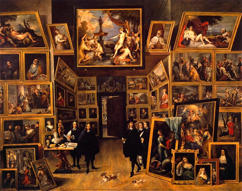 Davied Teniers the Younger (1610-1690). The Archduke Leopold Wilhelm in his Gallery. Oil on copper. ca. 1647. Prado.